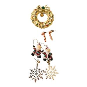 Holiday pin and 3 sets of earrings Christmas Santa Wreath Snowflake